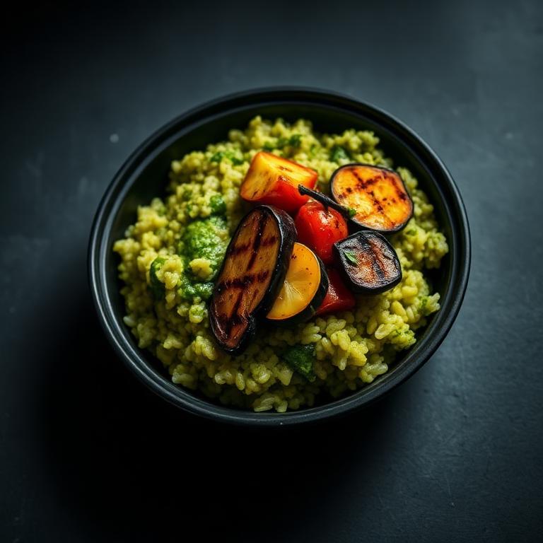 Pesto Risotto with Grilled Vegetables